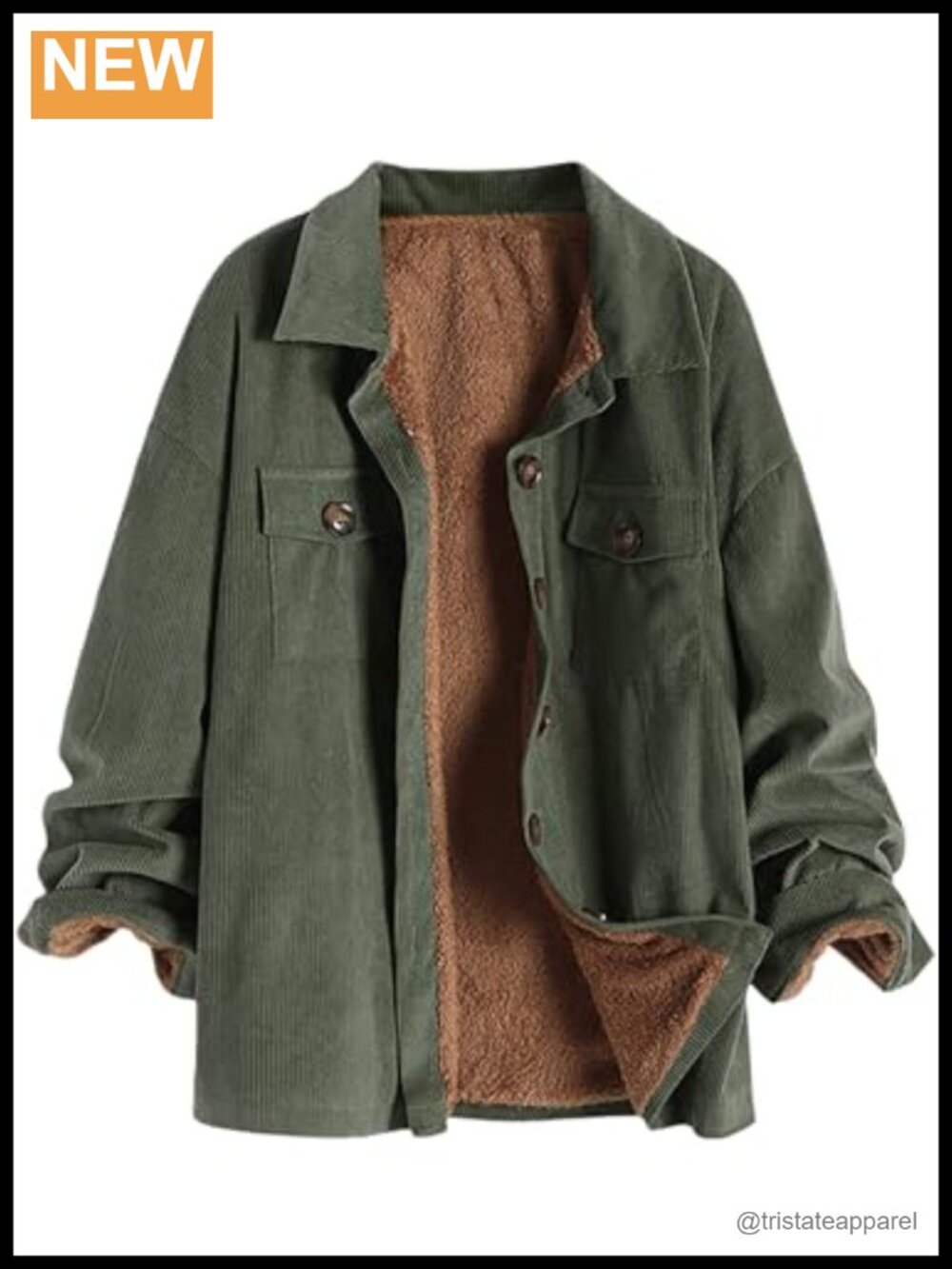 Corduroy Fleece Lined Shacket Button Down Jacket Raglan Sleeve